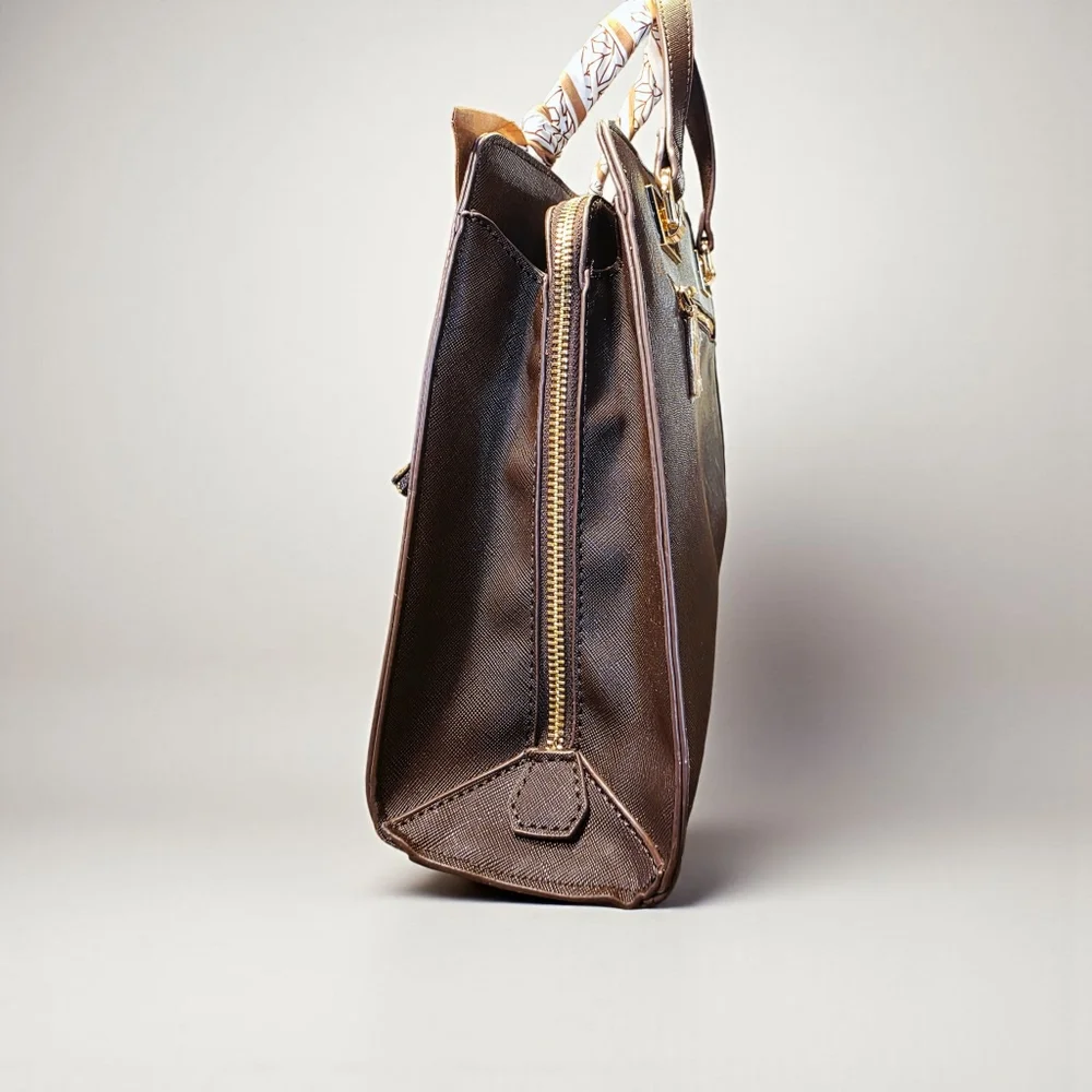 Chic Brown Anne Klein Satchel with Twilly and Bag Charms - Picture 3 of 8